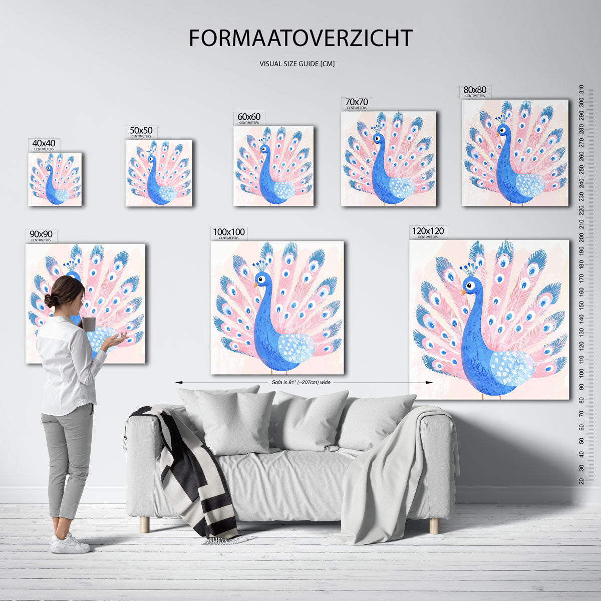 Blauwe pauw – vierkante muurposter met dierenthema