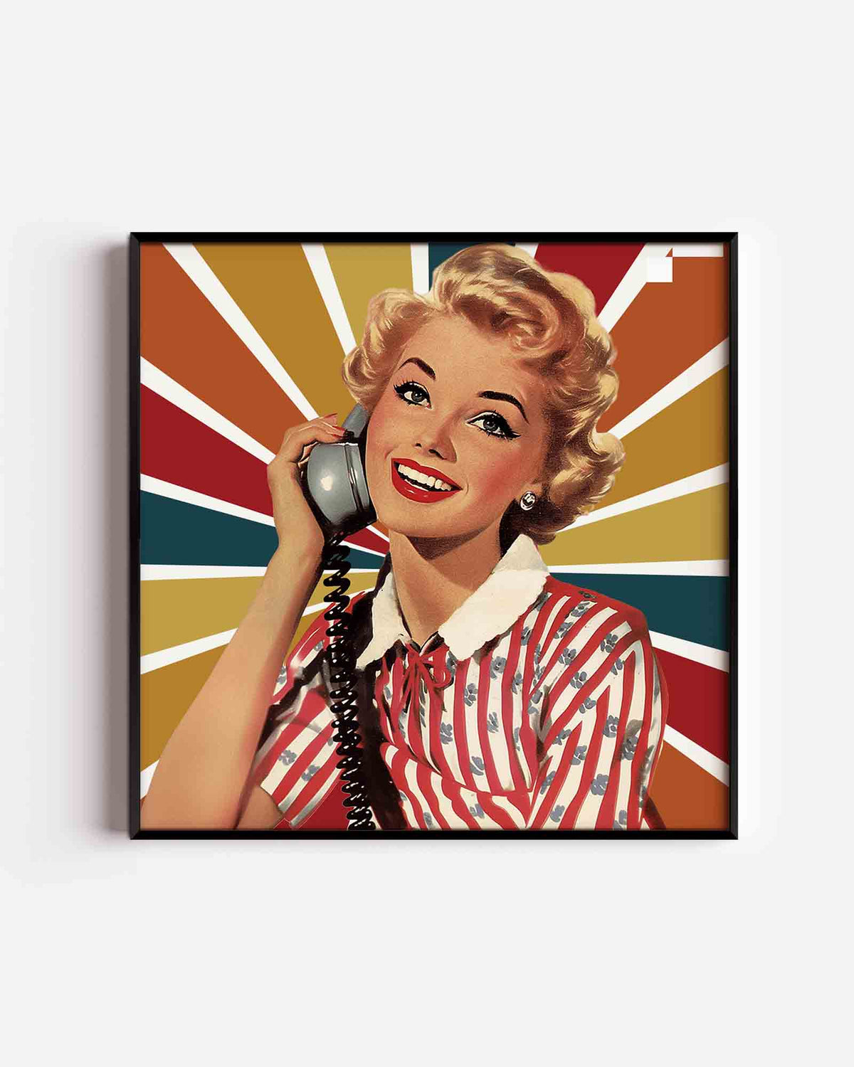 Vrouw met telefoon – Pop Art vierkante poster als wanddecoratie