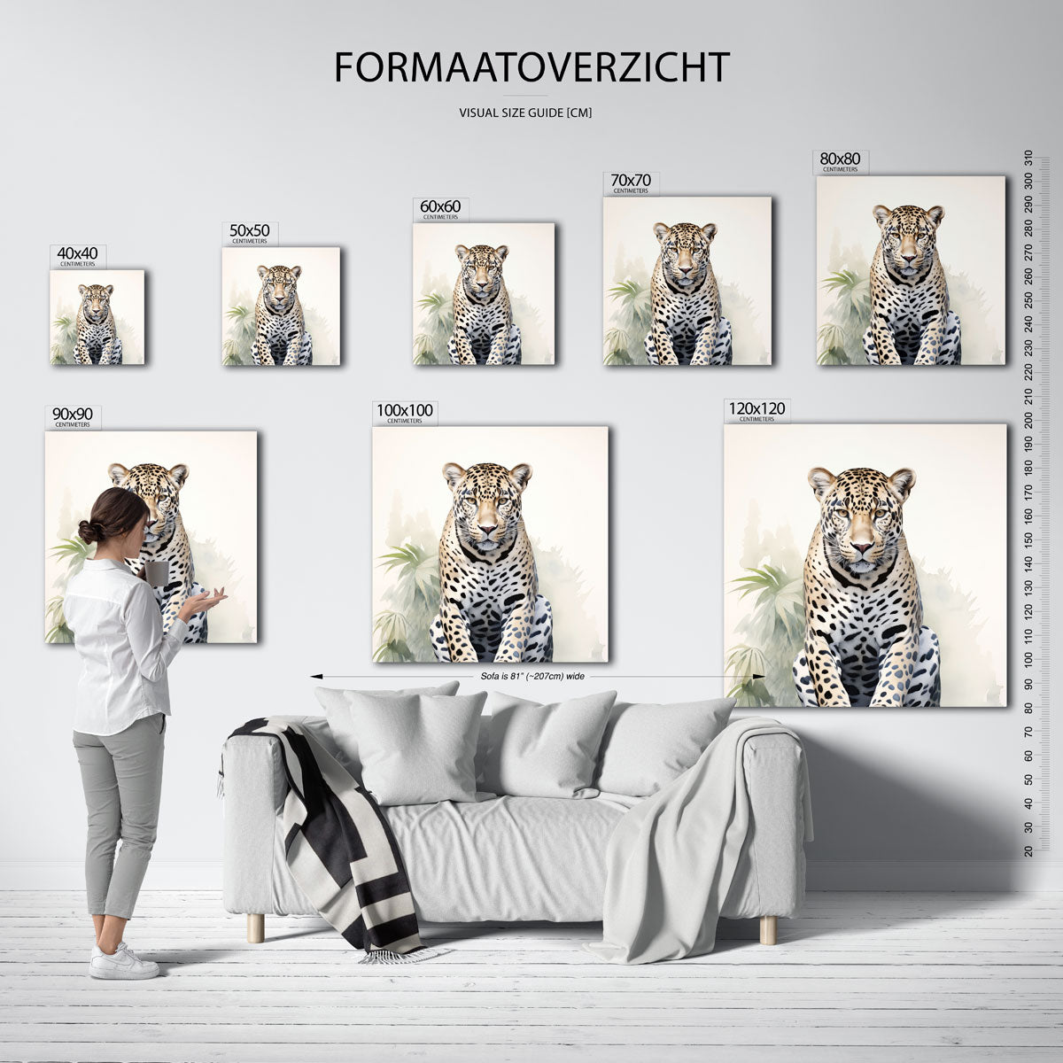 Luipaard met bladeren – tropische wandkunst als vierkante poster