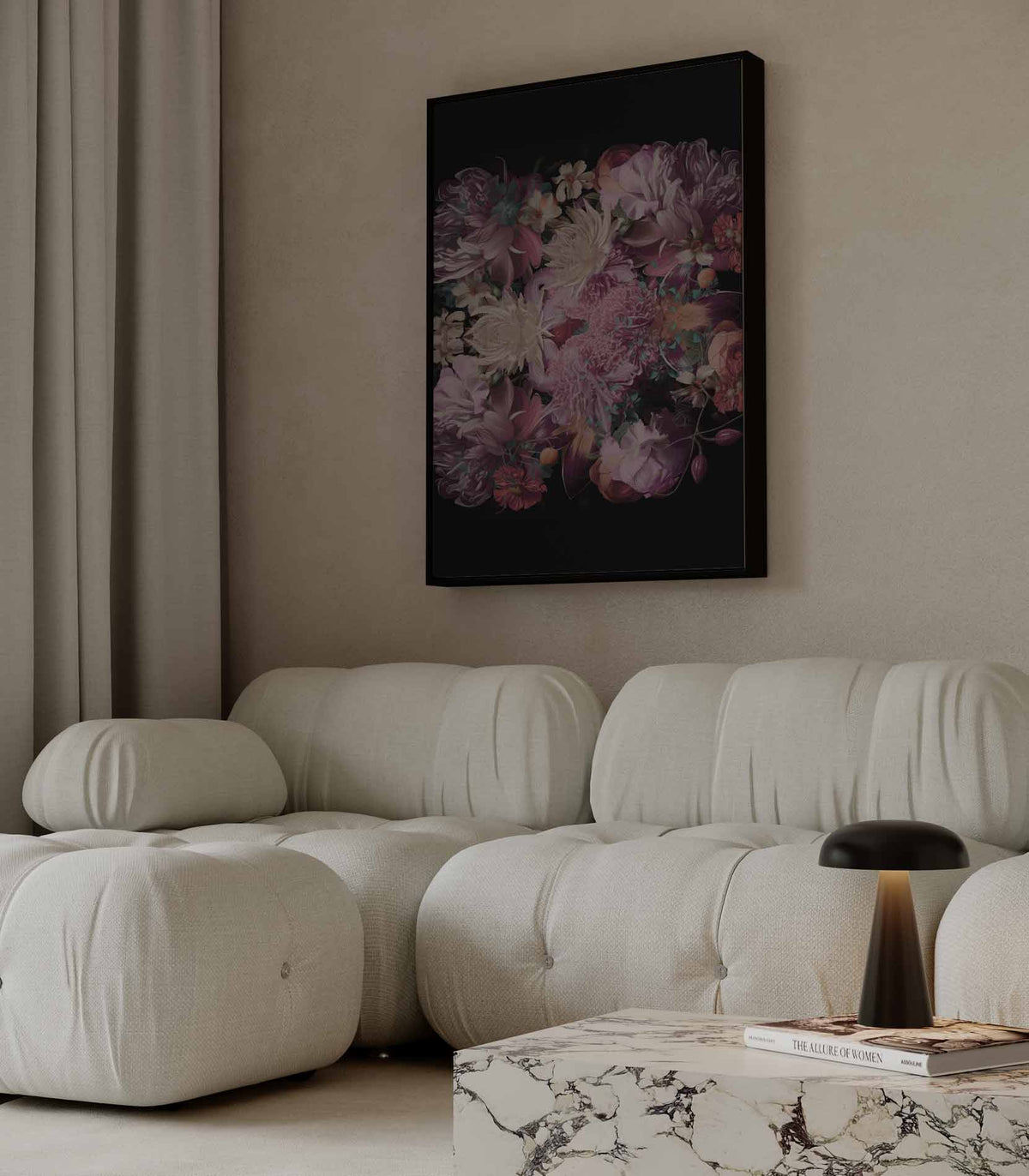 Bloemenpracht op Zwart – dibond wanddecoratie in staand formaat