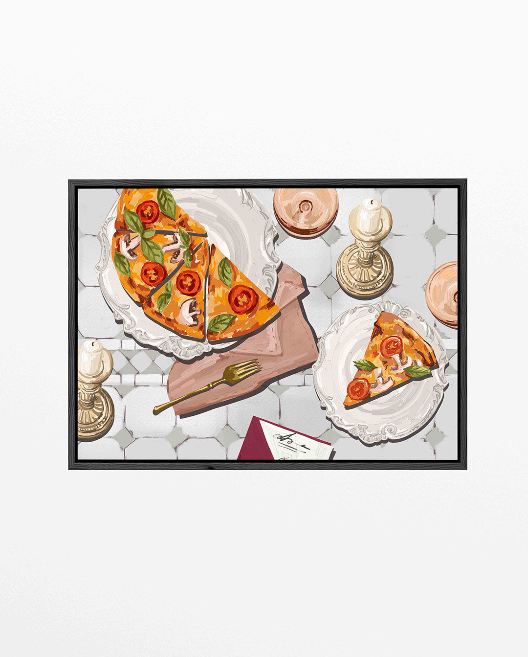 Pizza en kaarsen – liggend keuken kunstwerk