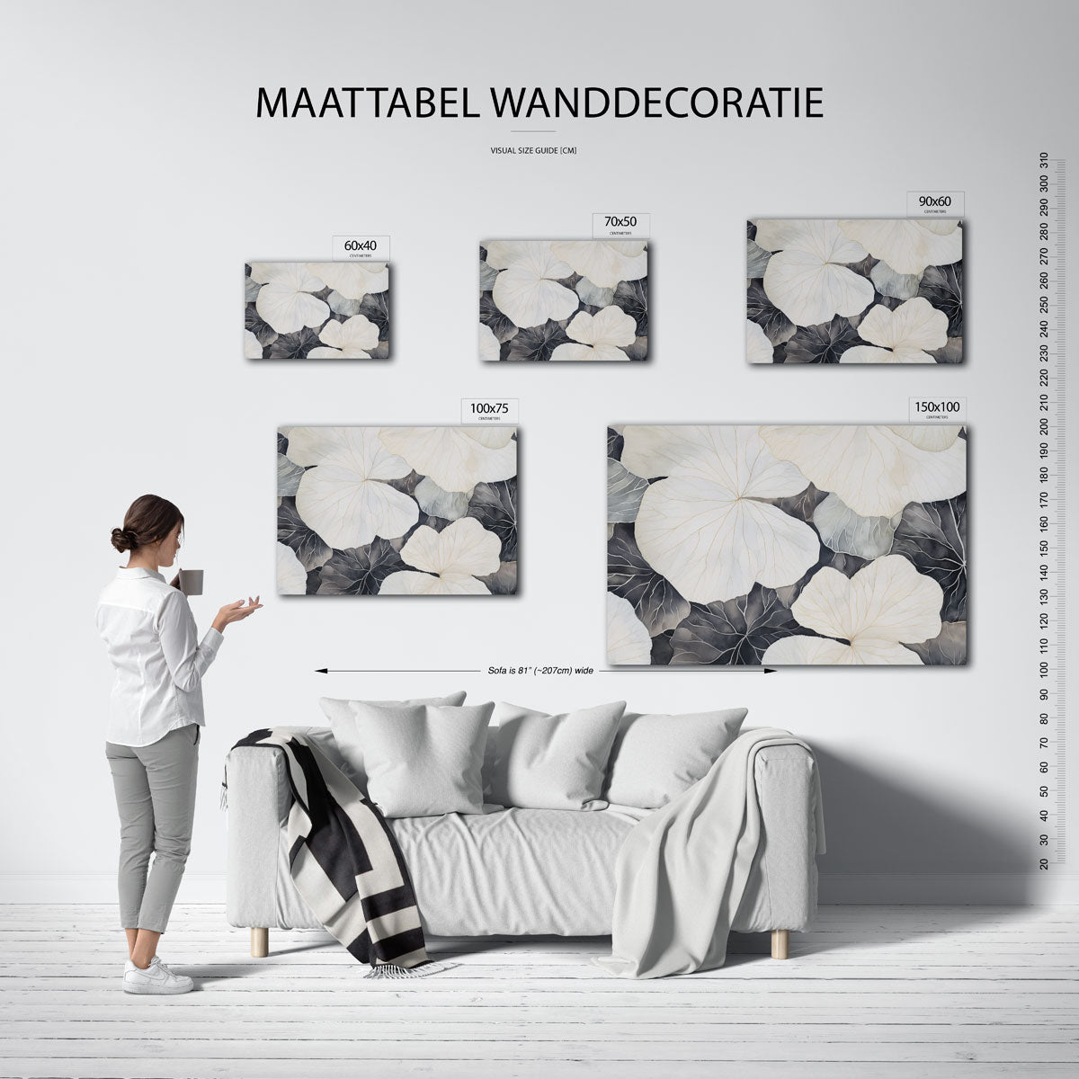Organische bladvormen – Patroon – moderne liggende wandkunst
