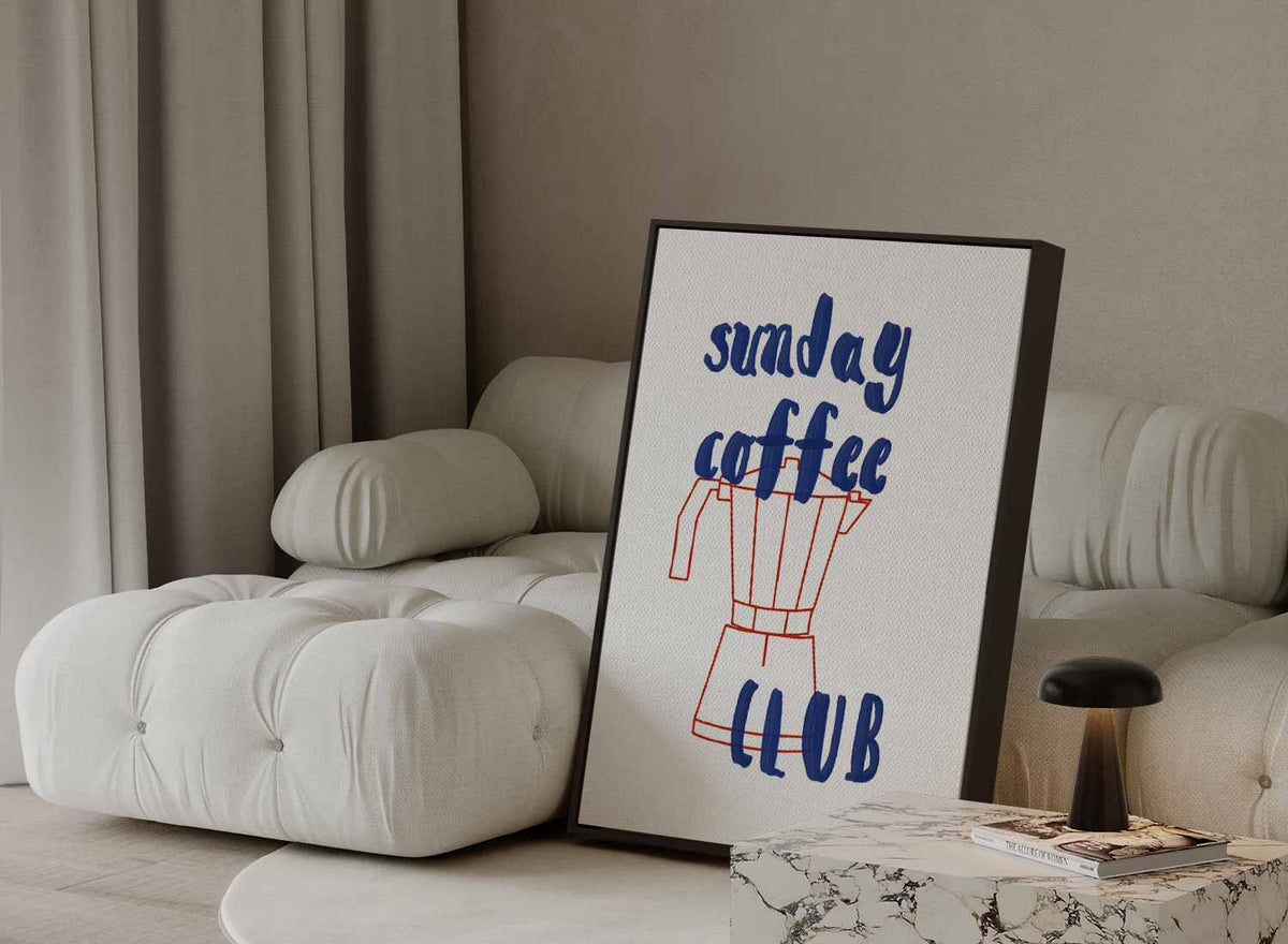 Sunday Coffee Club Poster – plexiglas wanddecoratie in portret formaat