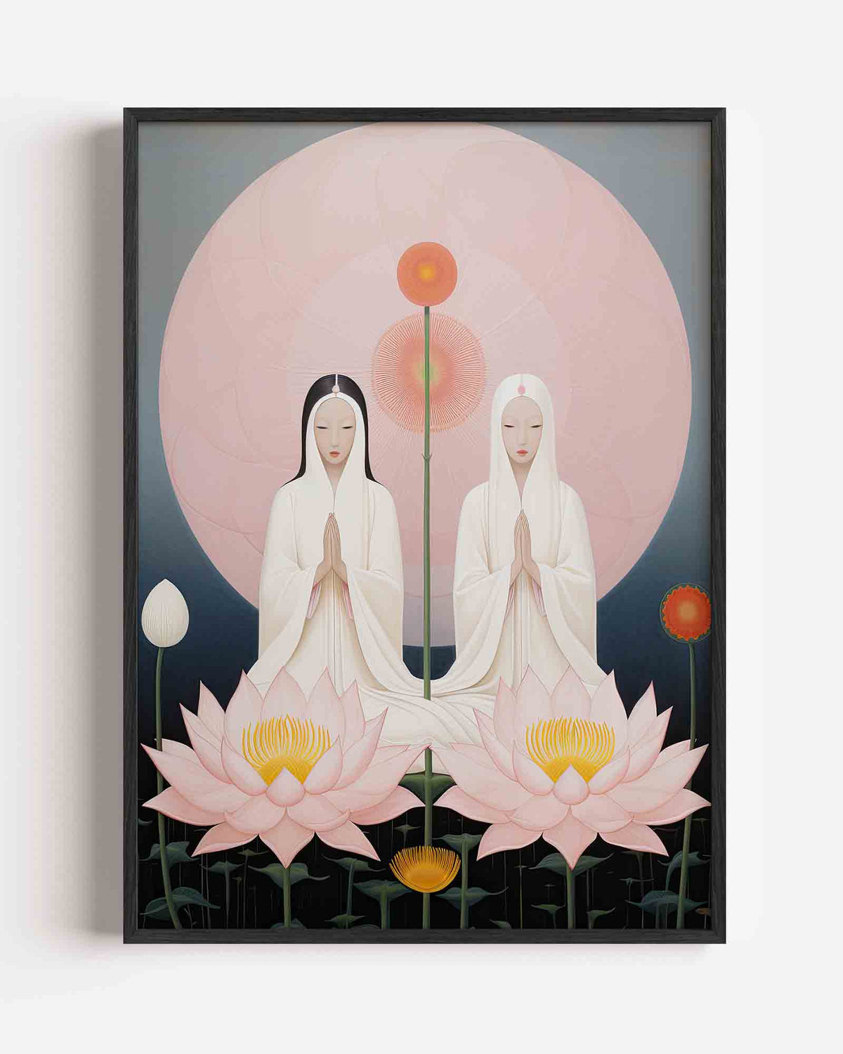 Twee figuren met bloemen – surrealistische portret poster als wanddecoratie