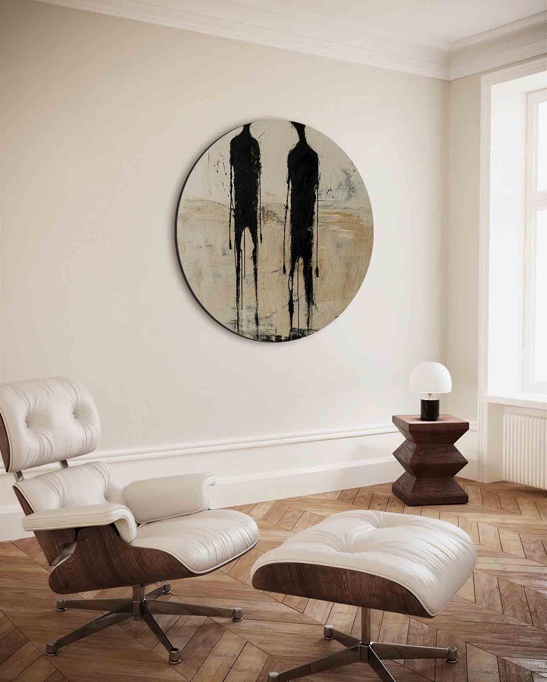 Twee figuren – ronde wanddecoratie met abstract ontwerp