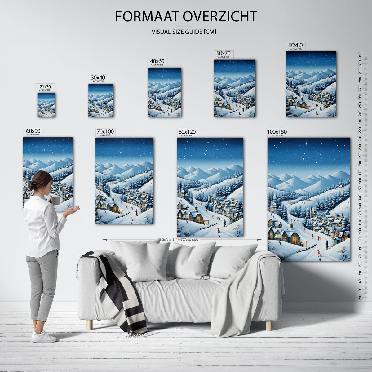Winterdorp in de bergen – staande muurposter voor kerst