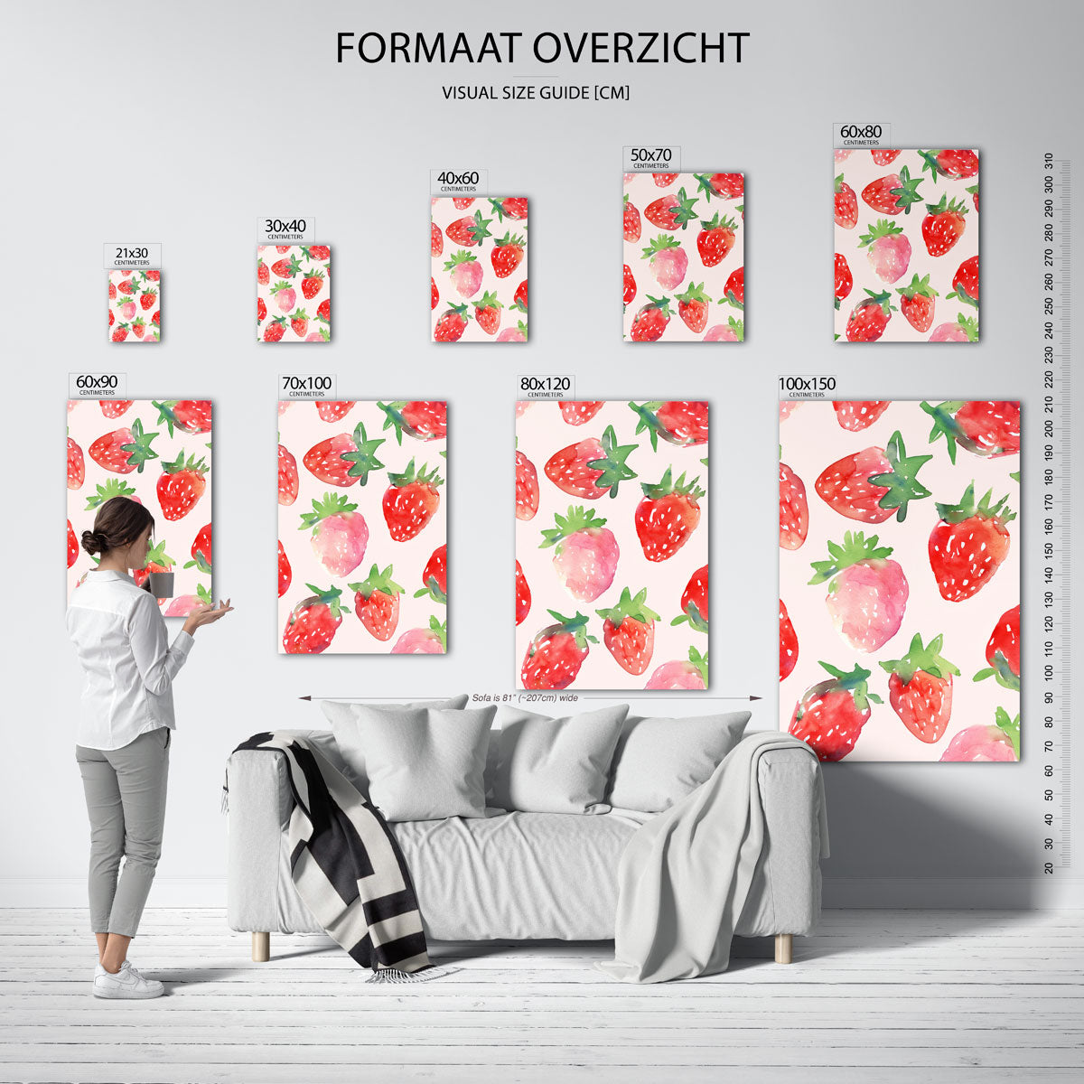 Aardbeien patroon – staande muurposter voor de kinderkamer