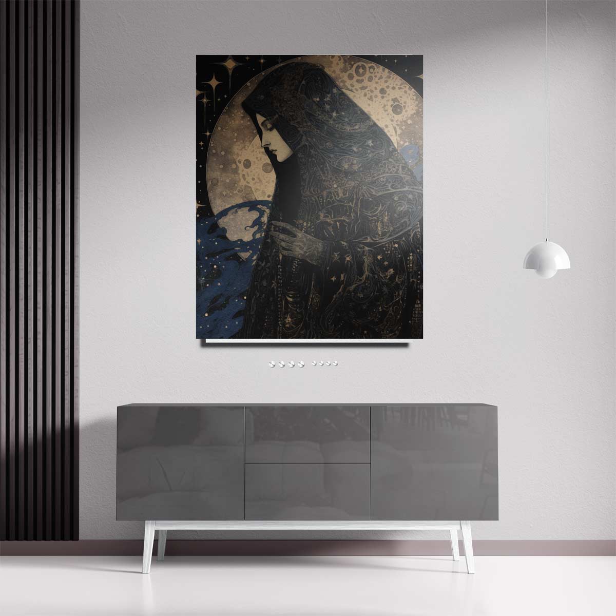 Mystieke Maan Beschouwer – staande wandkunst voor woonkamer of interieur