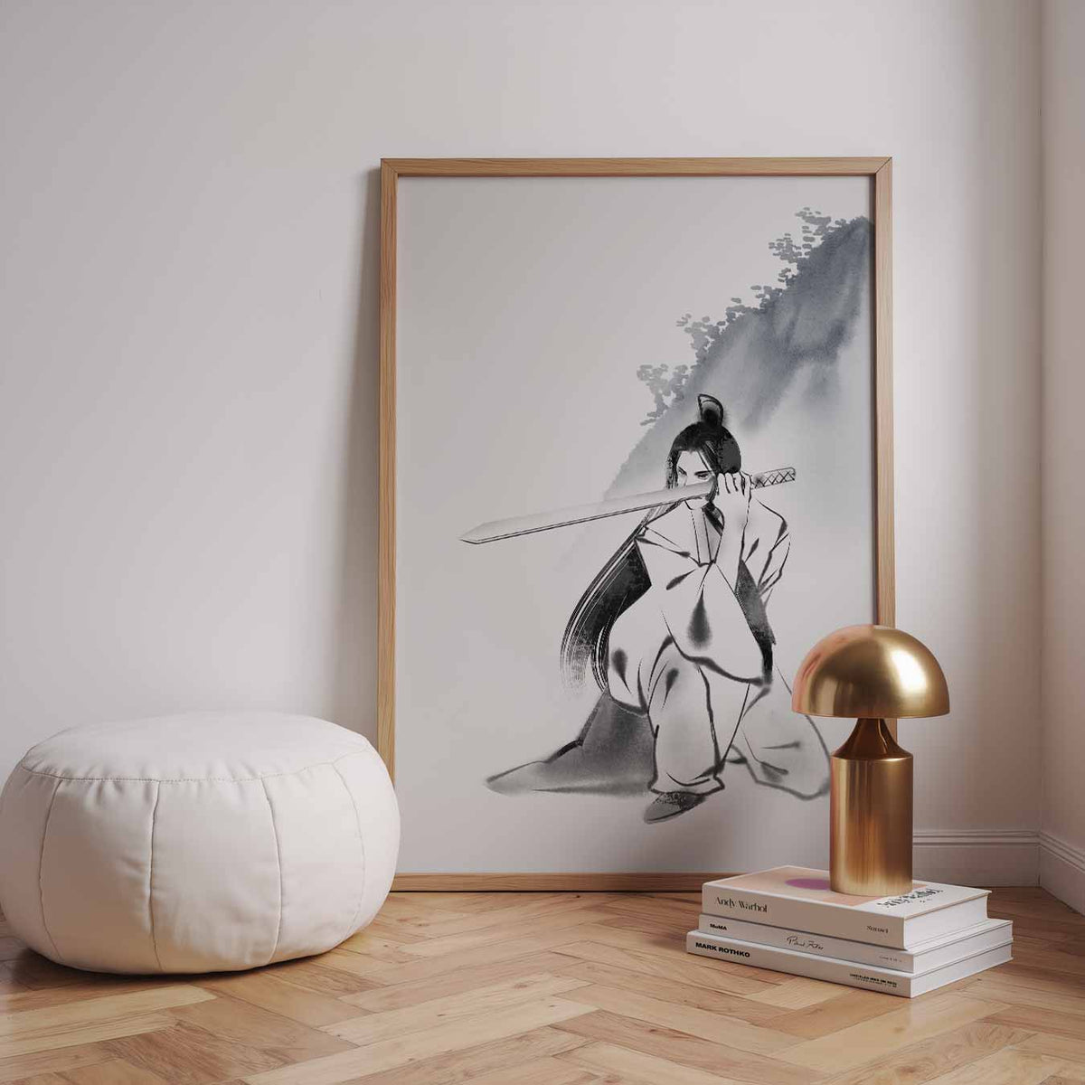 Samurai met Zwaard – zomerse wandkunst als portret poster