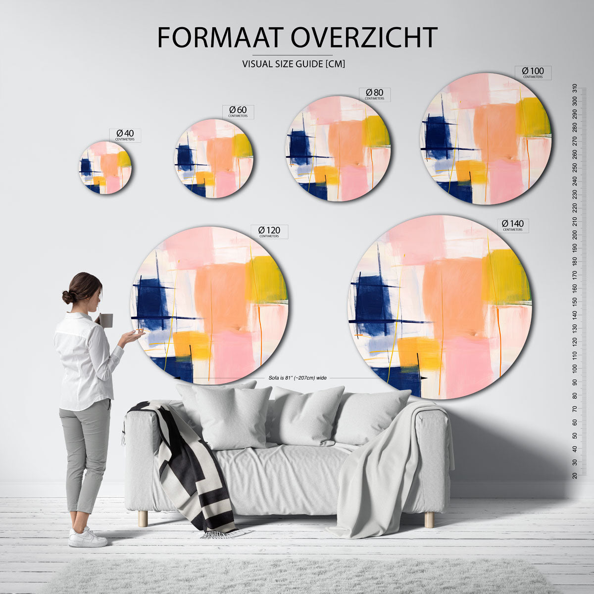 Abstracte vormen – abstracte wandkunst met textuur als muurcirkel