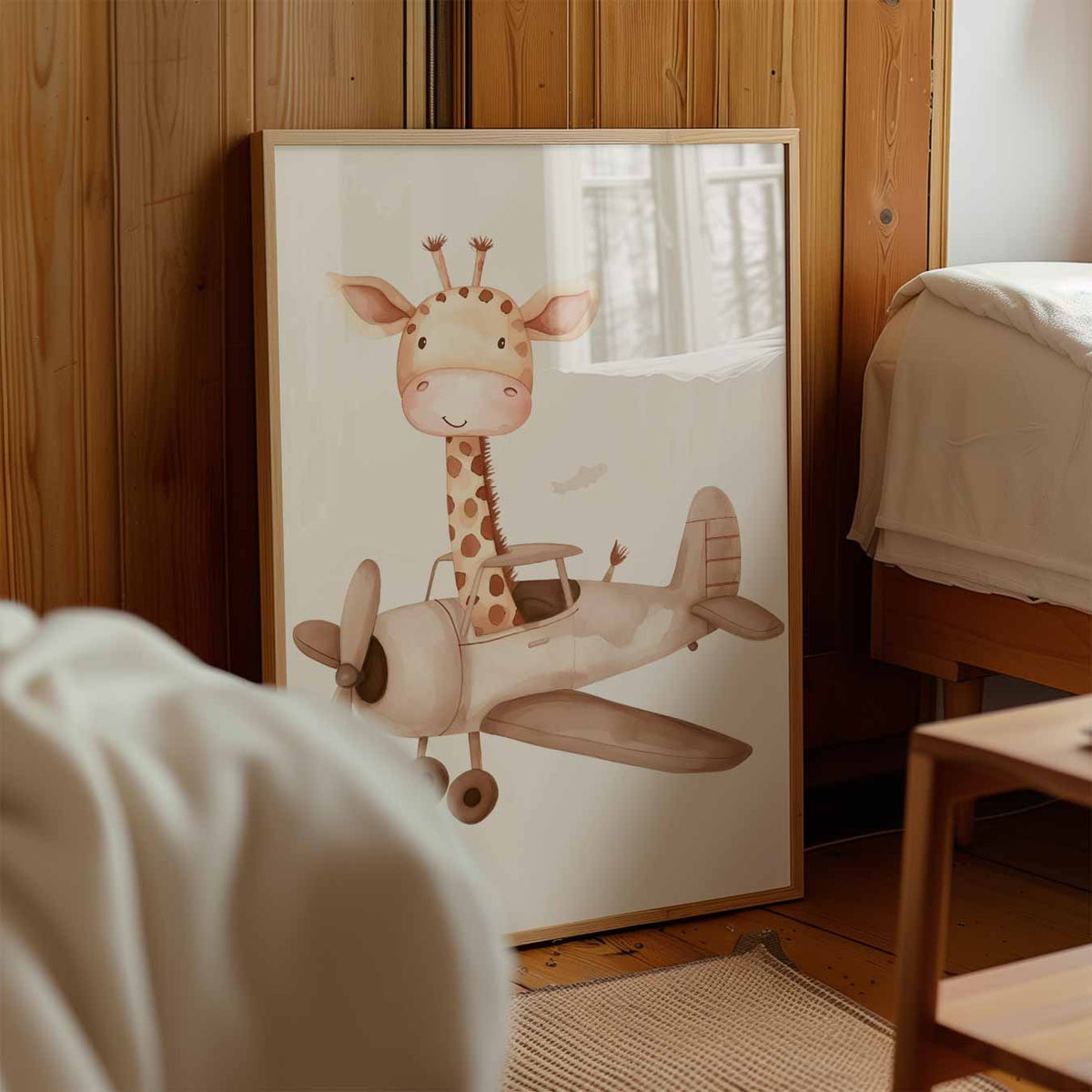 Luchtige Droomvlucht Giraffe – staande muurposter voor de kinderkamer