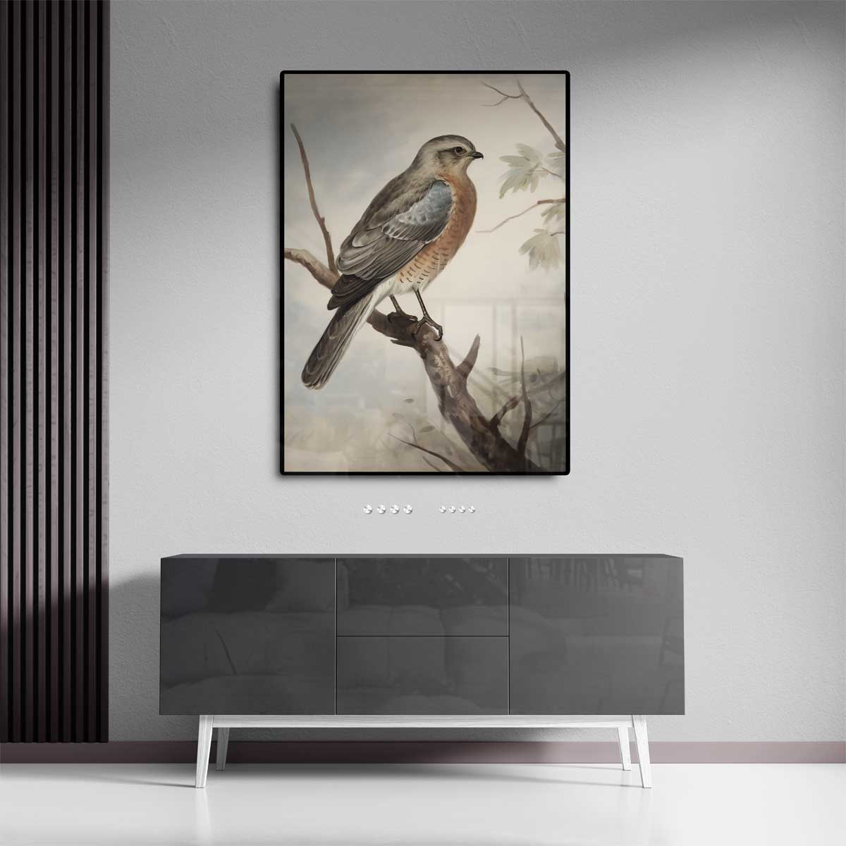 Vogelschilderij op tak – canvas kunstwerk als wanddecoratie