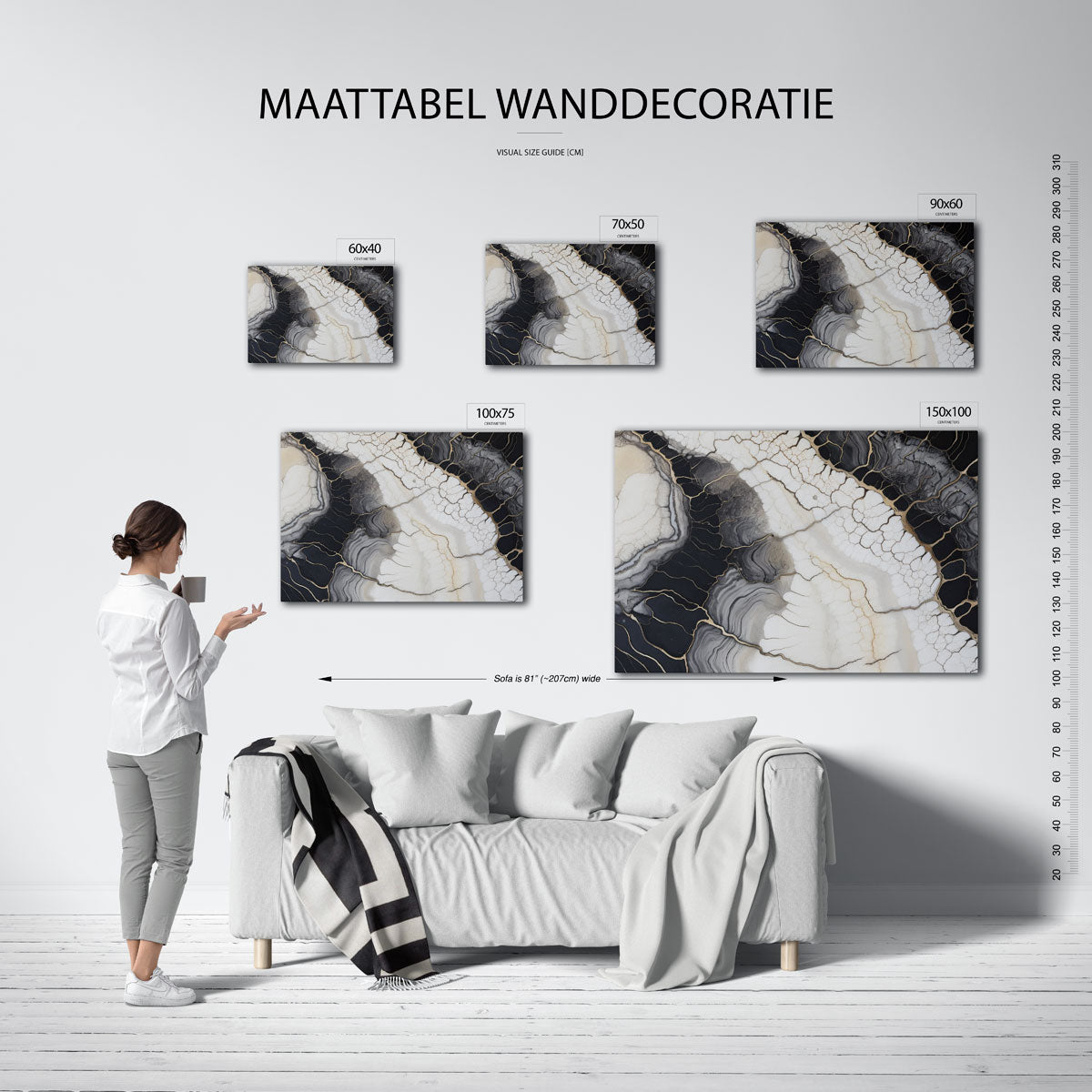 Organische lijnen – Liggende wanddecoratie – moderne liggende wandkunst