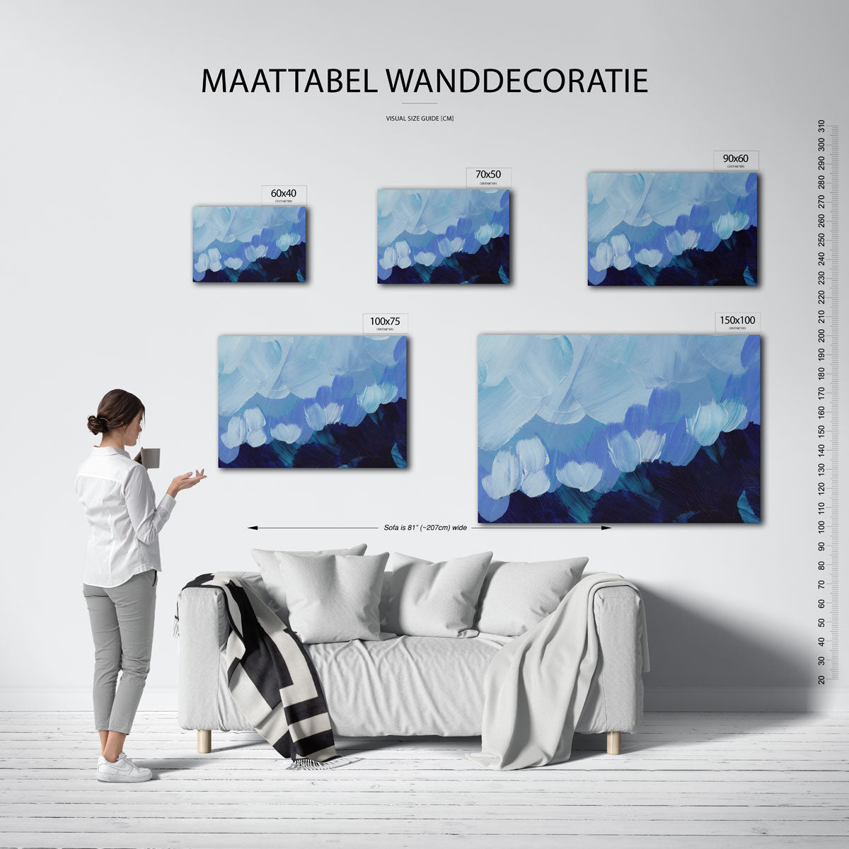 Dynamische blauwtinten – Blauw – moderne liggende wandkunst
