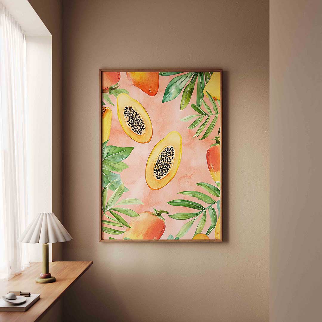 Papaja en bladeren – staande jungle wanddecoratie van WallArtistic