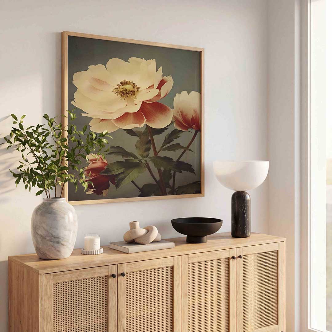 Bloemen in zachte tinten – vintage poster in vierkant formaat