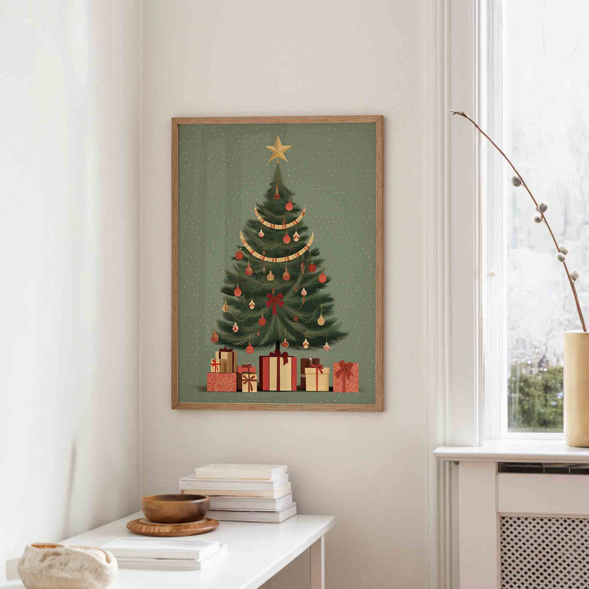 Kerstboom met cadeaus – staande kerst wanddecoratie van WallArtistic