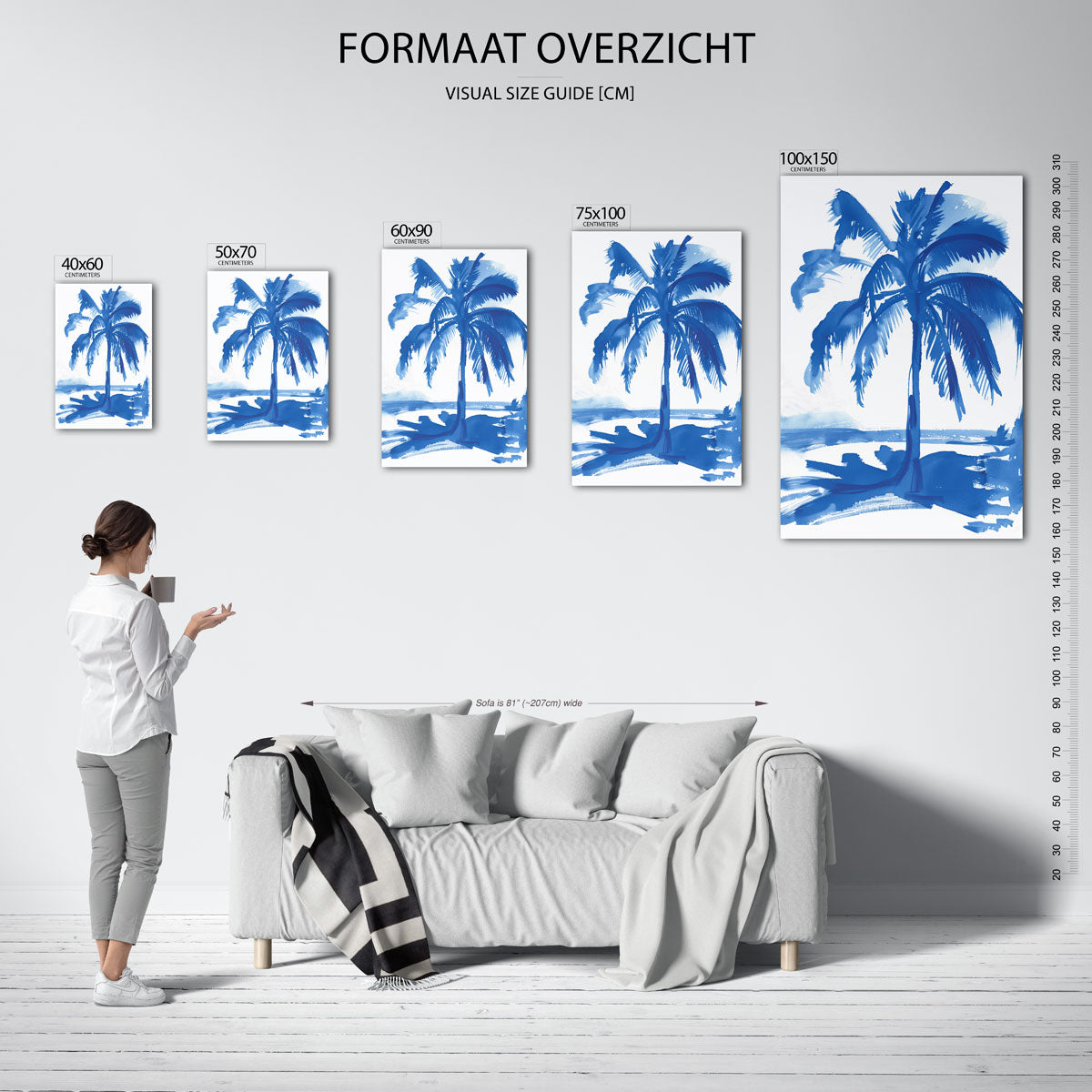 Blauwe palmboom – staand wanddecoratie kunstwerk