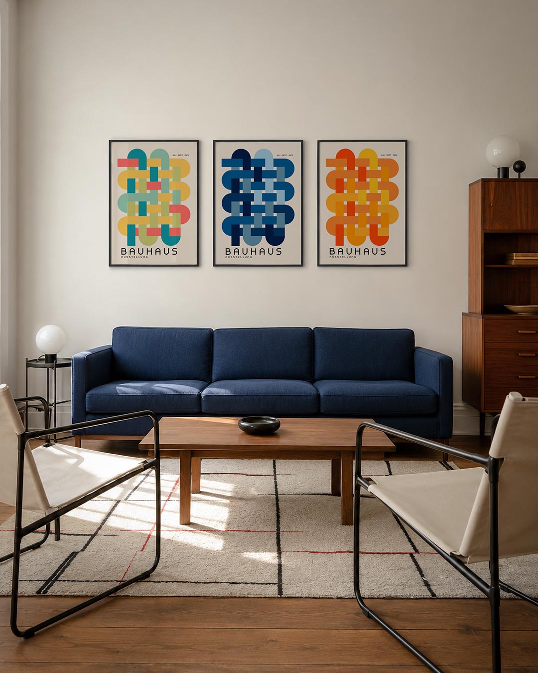 Vlechtwerk kleuren driedelige posterset – deze posterset in drie delen toont verweven rechthoeken in levendige tinten. De