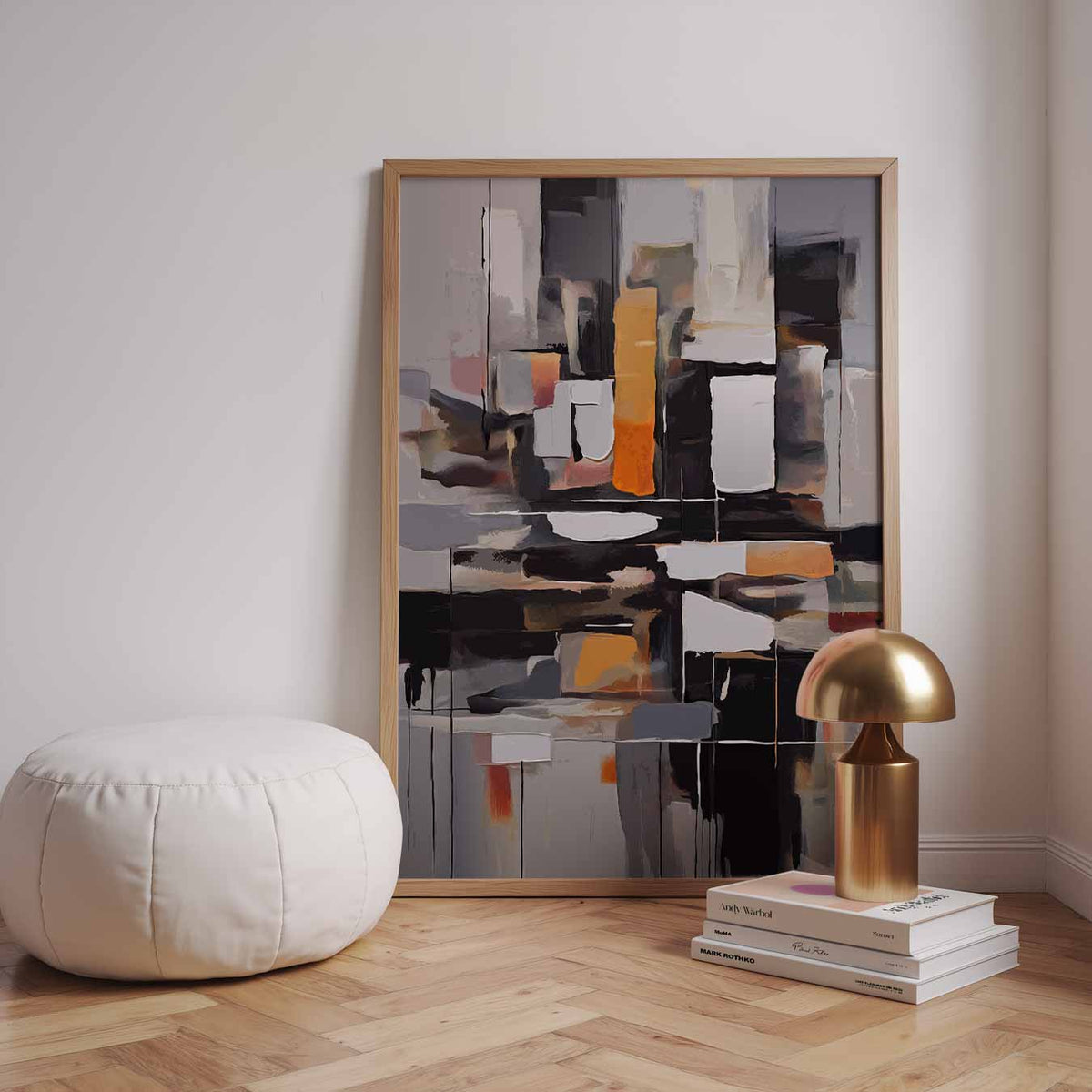 Abstracte Oranjekracht – staande kleurrijke abstracte wanddecoratie van WallArtistic