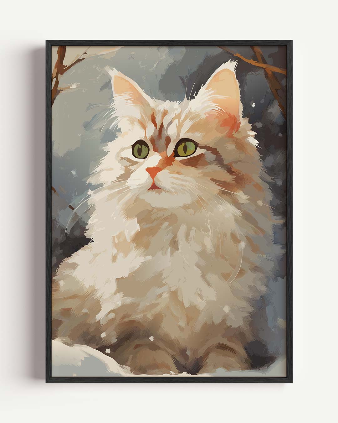 Kat in de Sneeuw – dieren portret poster als wanddecoratie