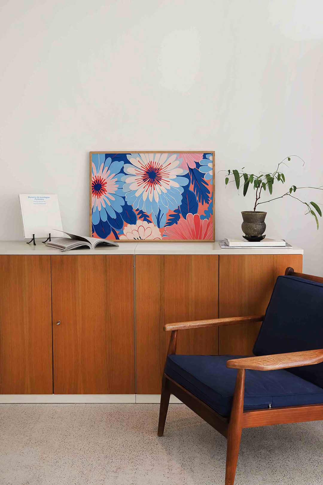 Bloemen en bladeren – liggende bloemen wanddecoratie van WallArtistic