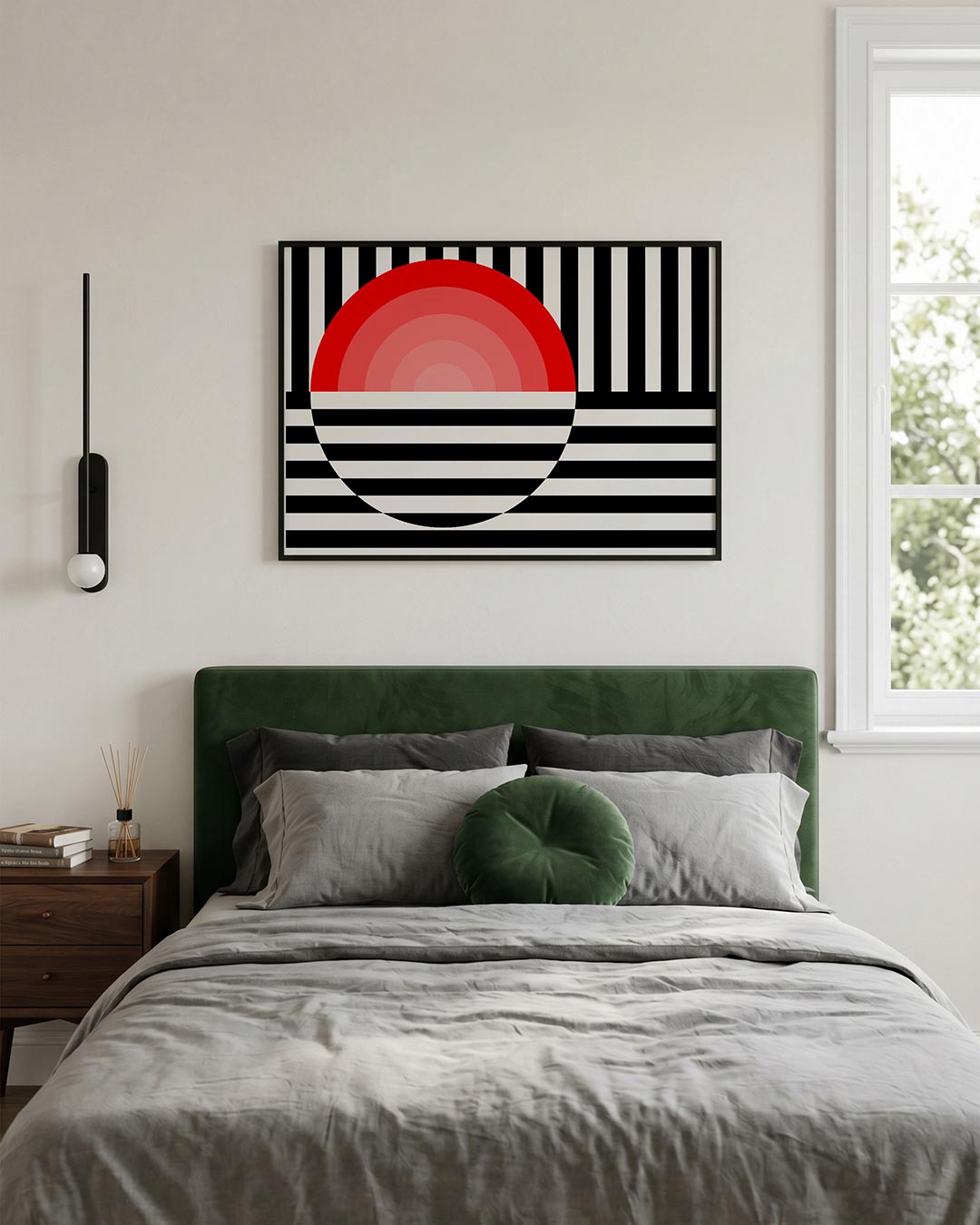 Lijnen en cirkel – liggende Bauhaus poster voor aan de muur