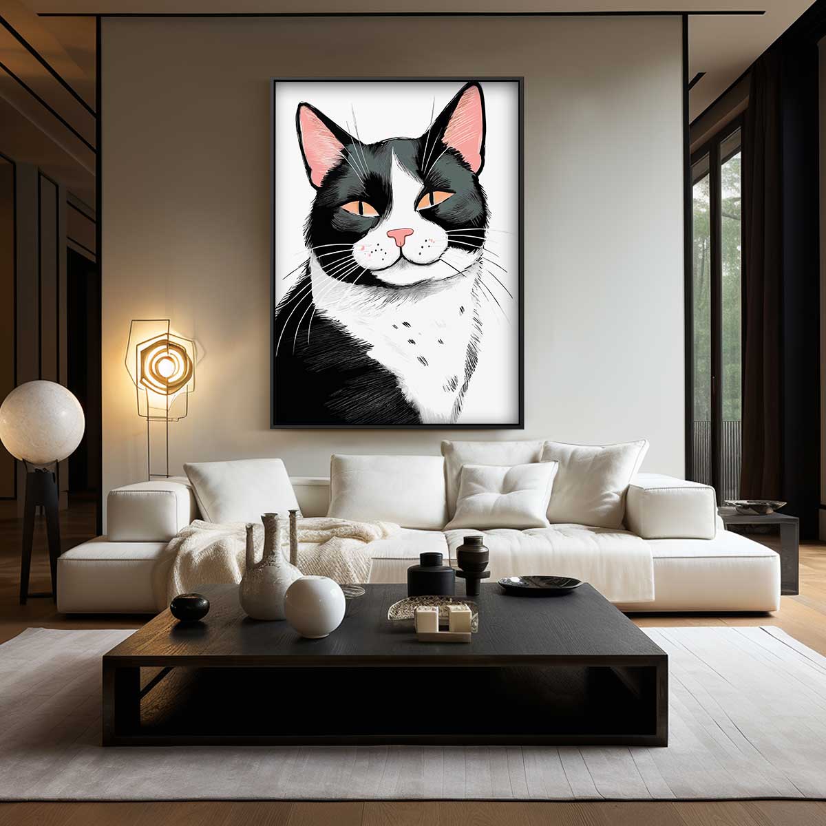 Schattige Kat Illustratie – kunstwerk met zwarte baklijst