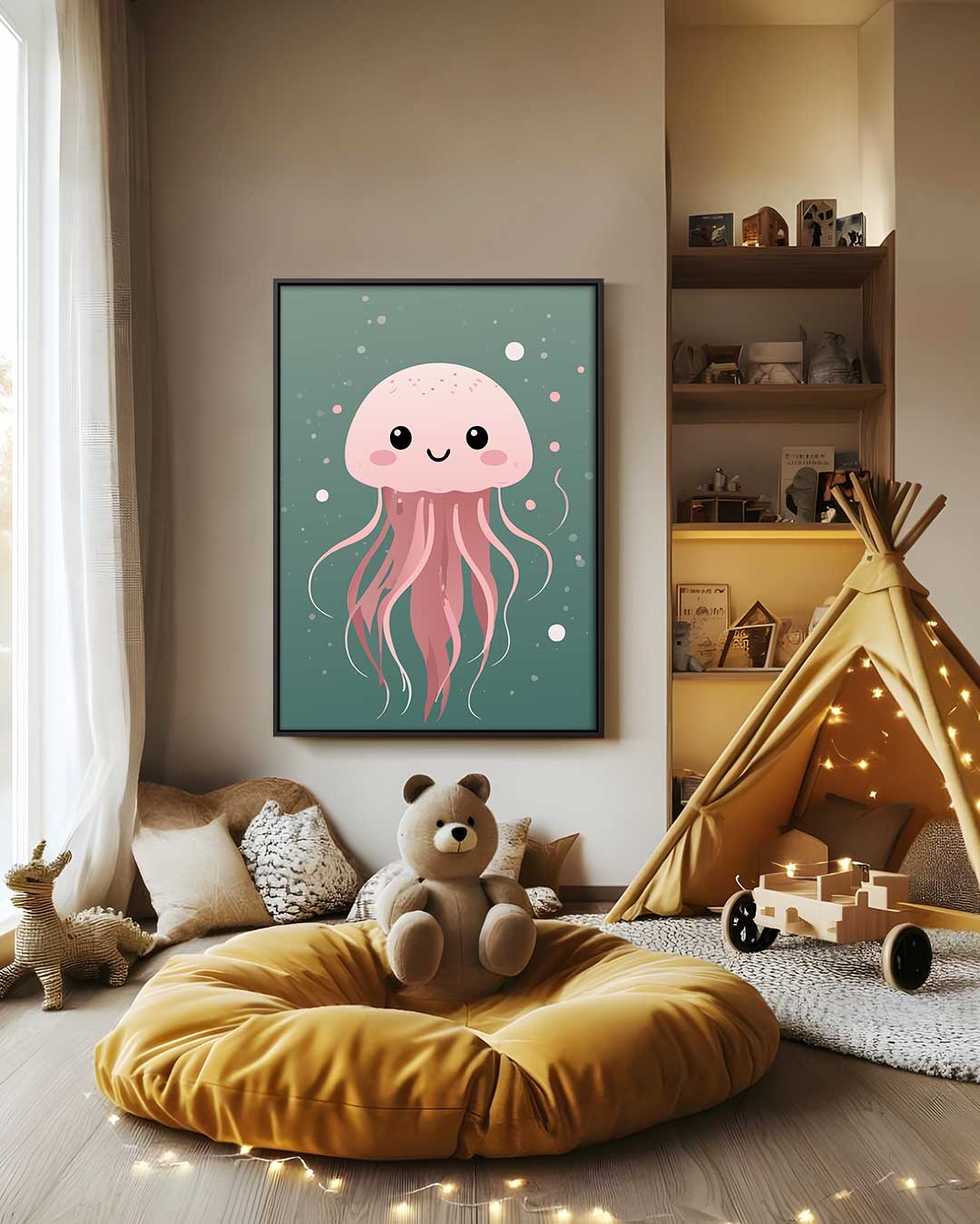 Schattige Kwallen Glimlach – canvas wanddecoratie in portret formaat