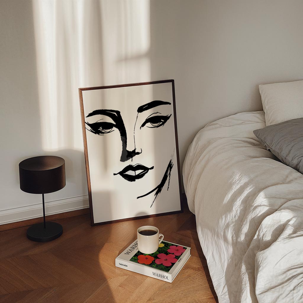 Minimalistische Gezichtsillustratie – staande Popart wanddecoratie van WallArtistic