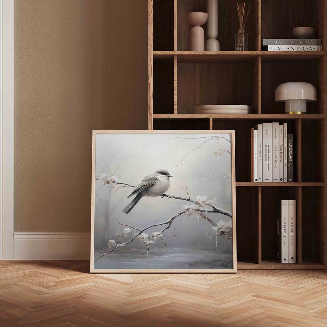 Vogel op tak – kerstposter in vierkant formaat