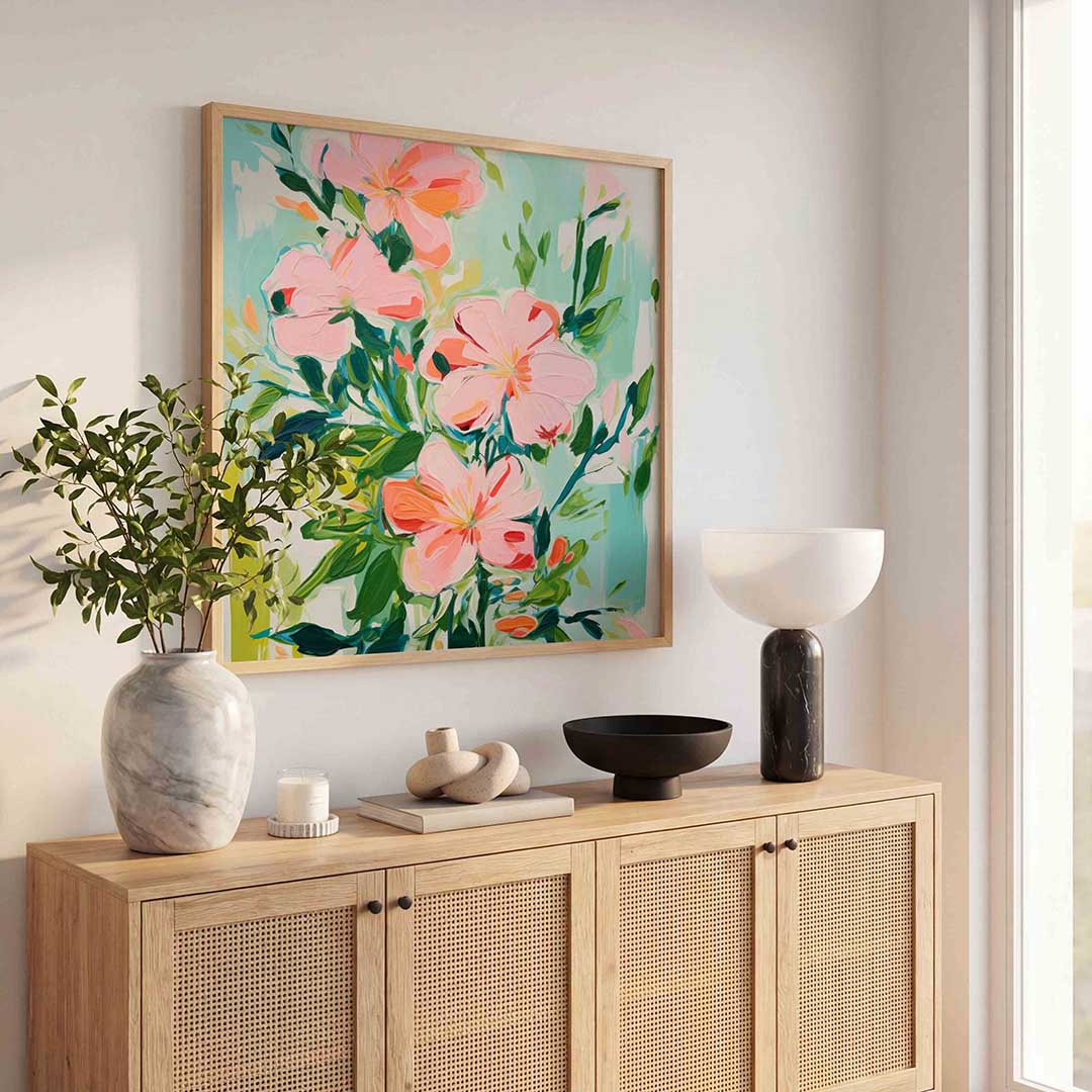 Bloemen en bladeren – illustratie poster in vierkant formaat