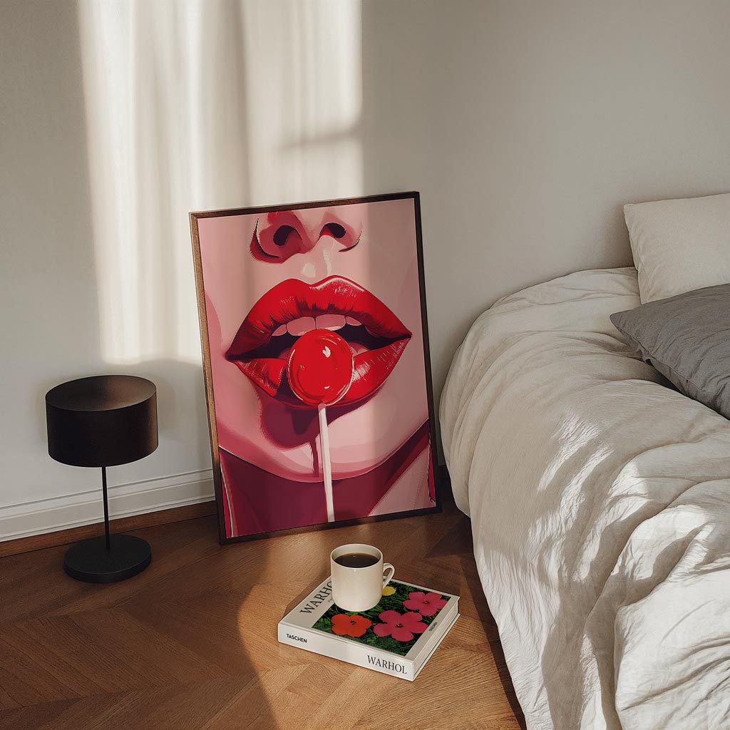 Verleidelijke Rode Lippen – staande Popart wanddecoratie van WallArtistic