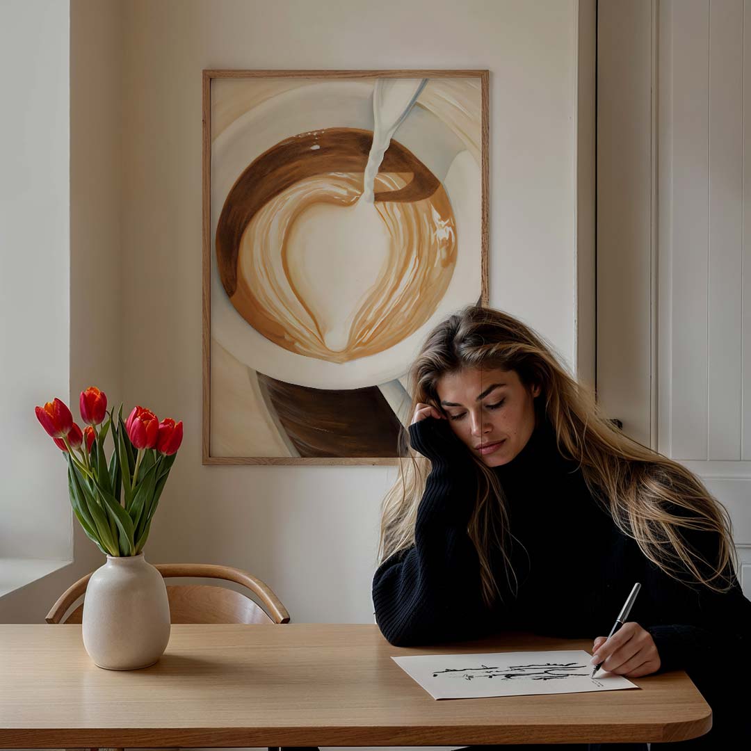 Koffie Latte Art Hart – culinaire wandkunst als portret poster