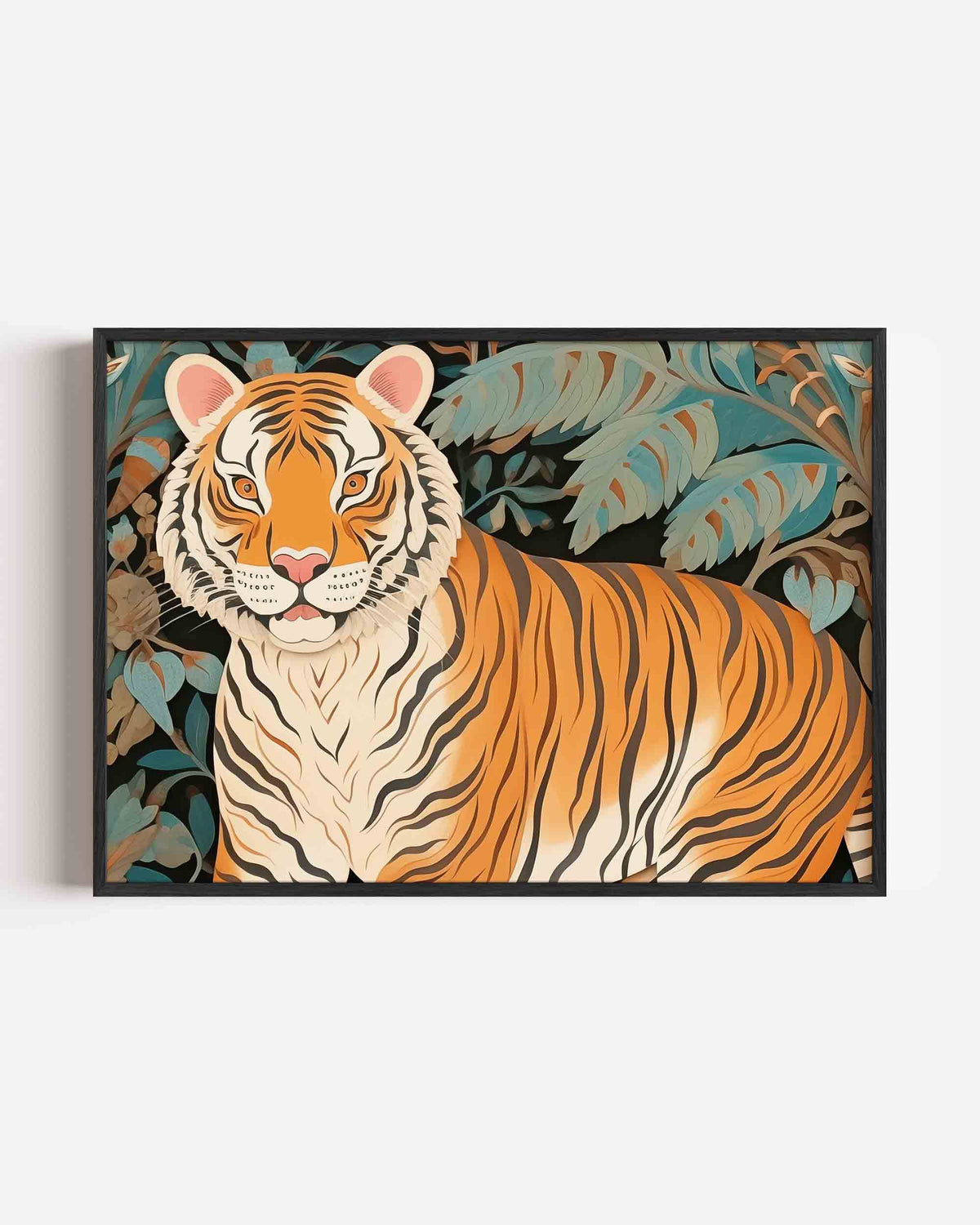Tijger met bladeren – dieren landscape poster als wanddecoratie