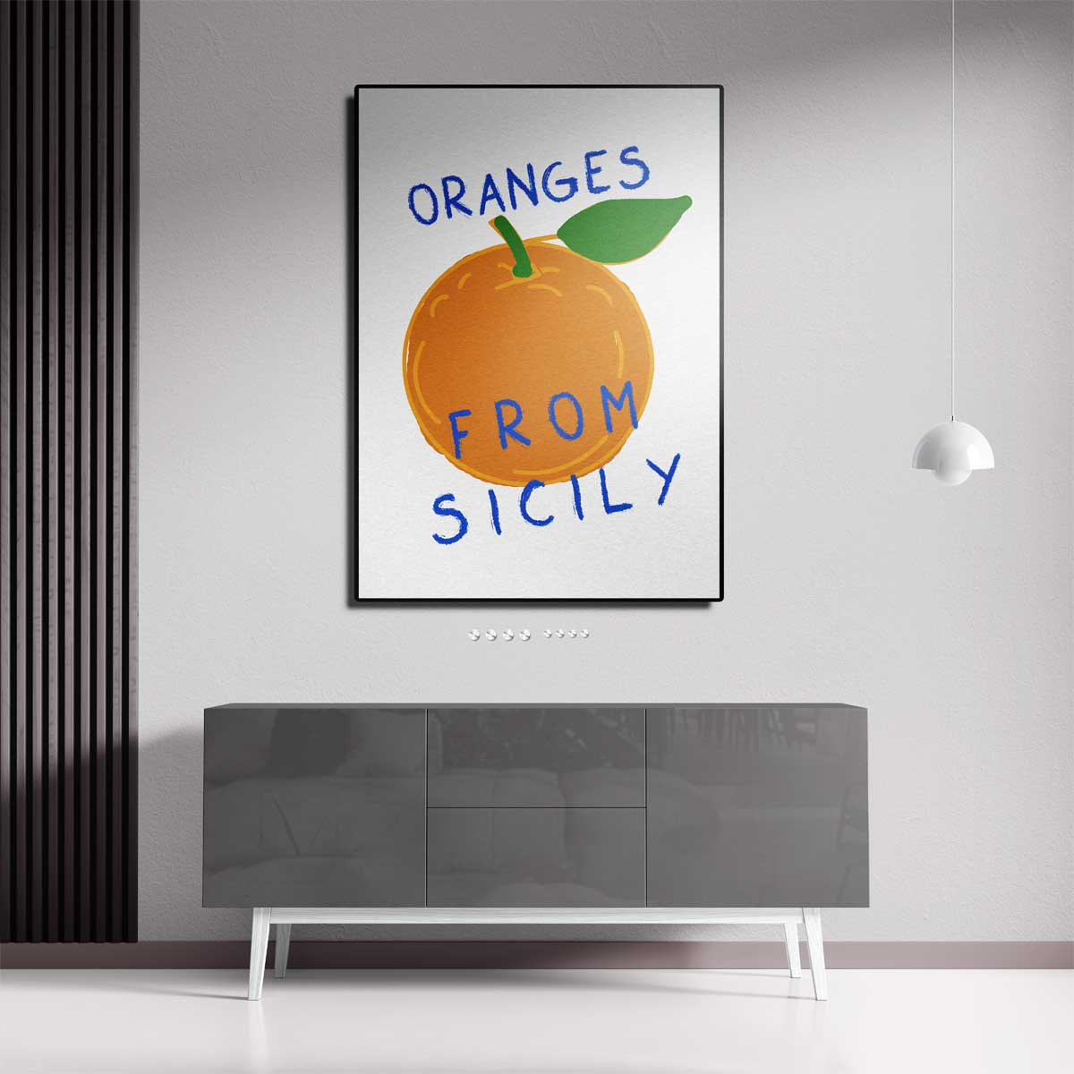 Zonnige Sicilië Sinaasappelprint – staande wandkunst voor woonkamer of interieur