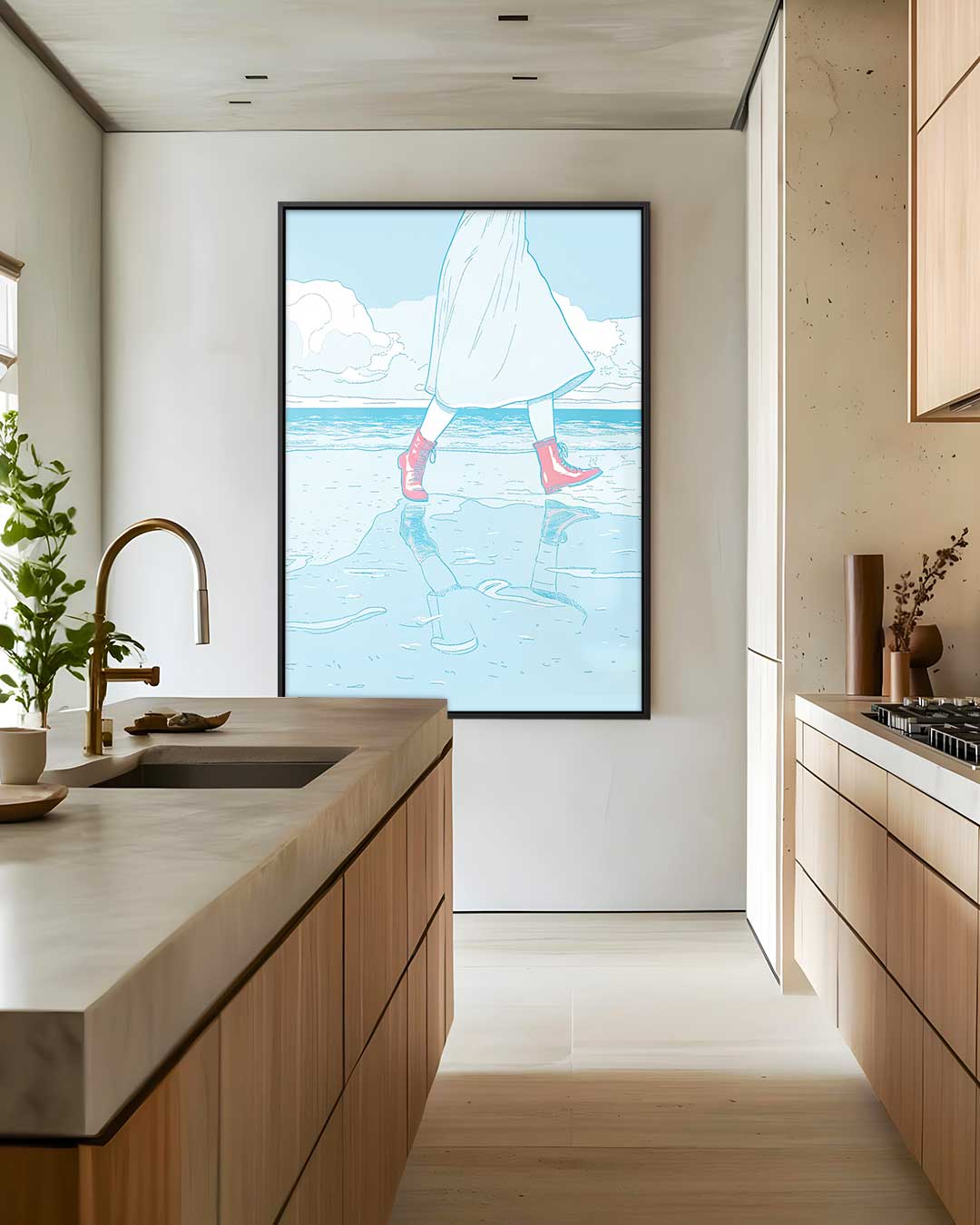 Roodlaarsjes aan Zee – canvas wanddecoratie in portret formaat