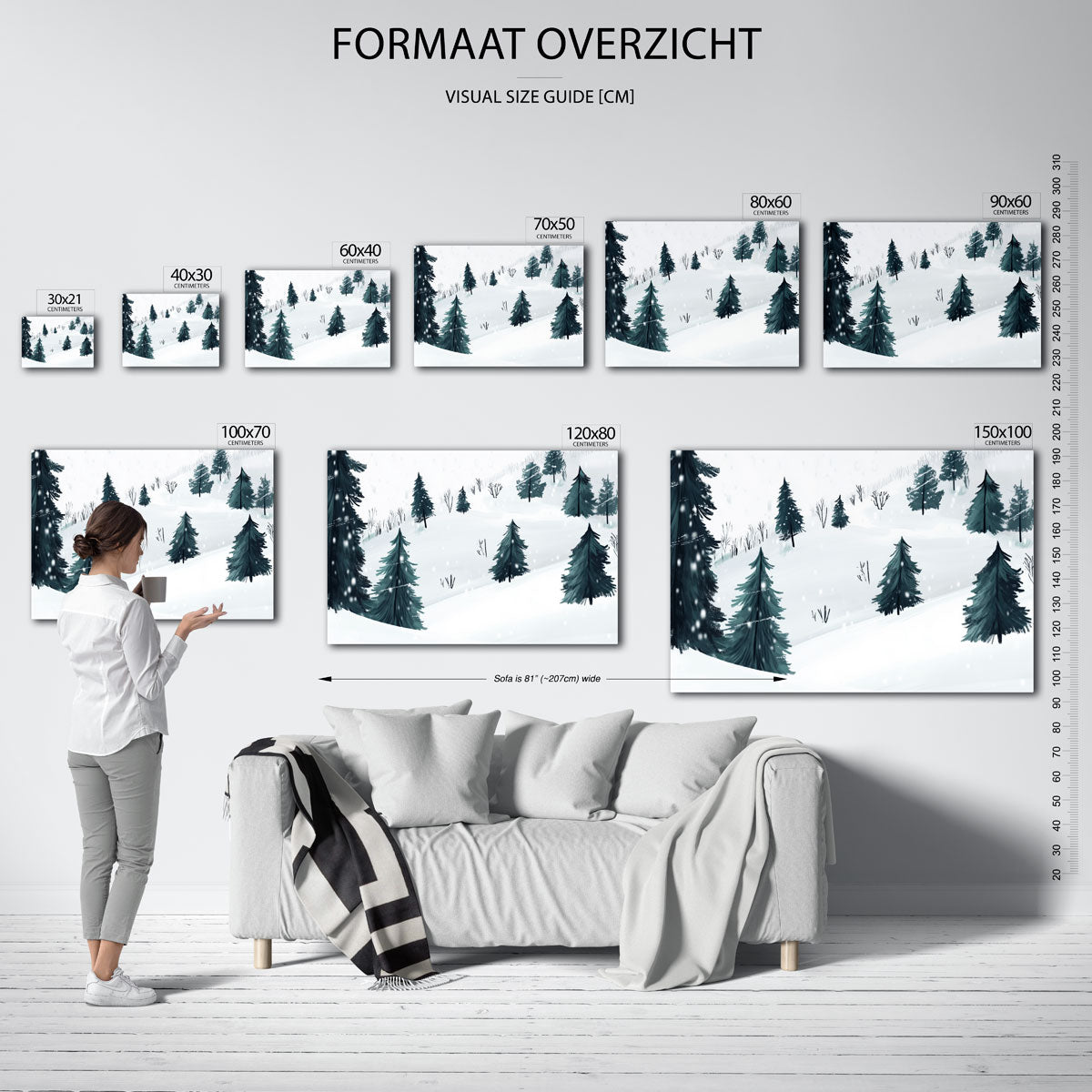 Winterlandschap met dennenbomen – liggende muurposter voor de kinderkamer