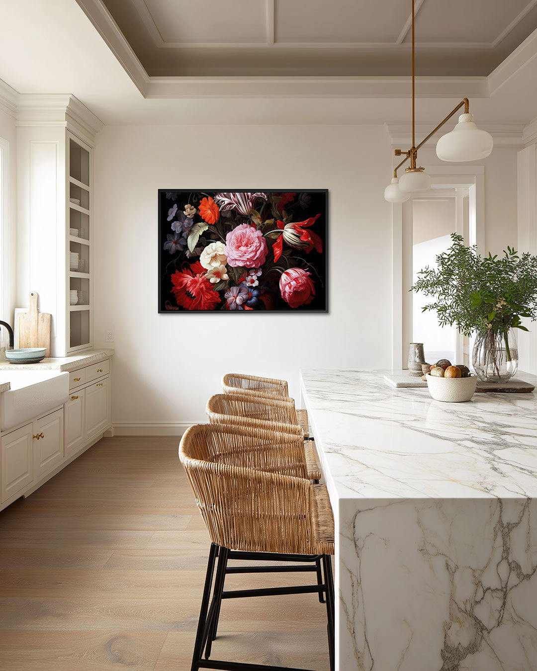 Bloemrijke compositie – wanddecoratie in interieur