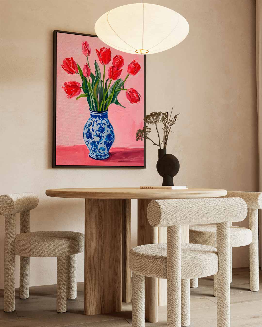 Vrolijke Tulpen in Delfts Blauw – dibond wanddecoratie in staand formaat