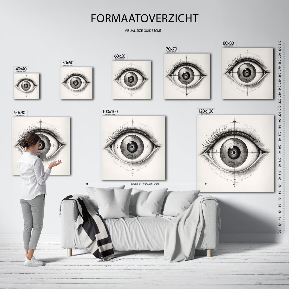 Gedetailleerd oog – vierkante muurposter met kleurrijke vormen