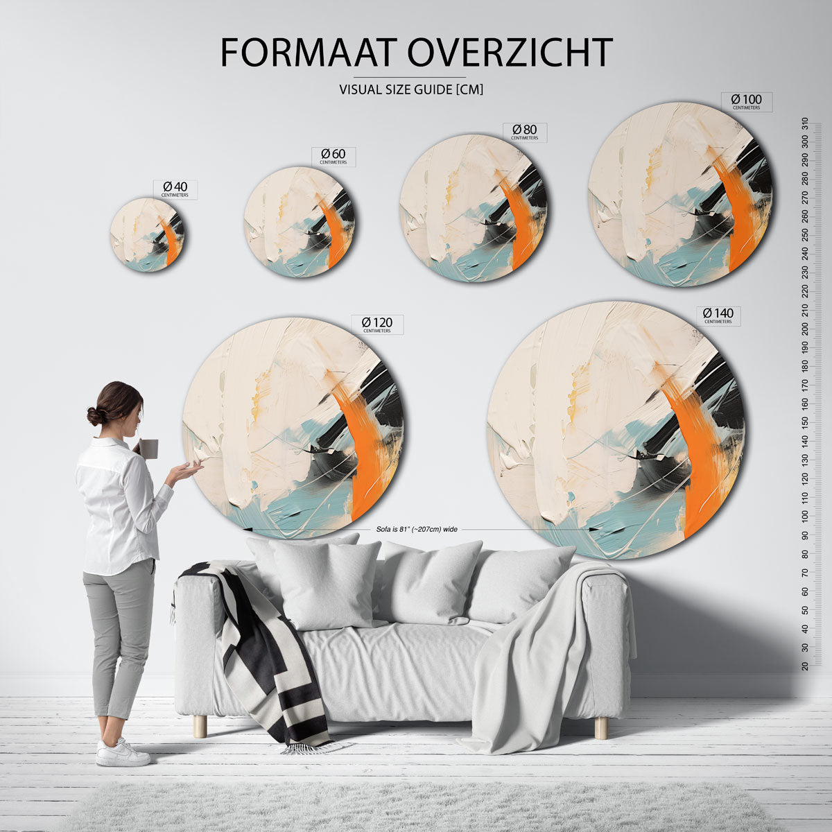 Abstracte penseelstreken – abstracte wandkunst als muurcirkel van WallArtistic