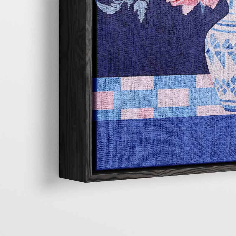Bloemenpracht in Blauwe Vaas – plexiglas wanddecoratie in portret formaat