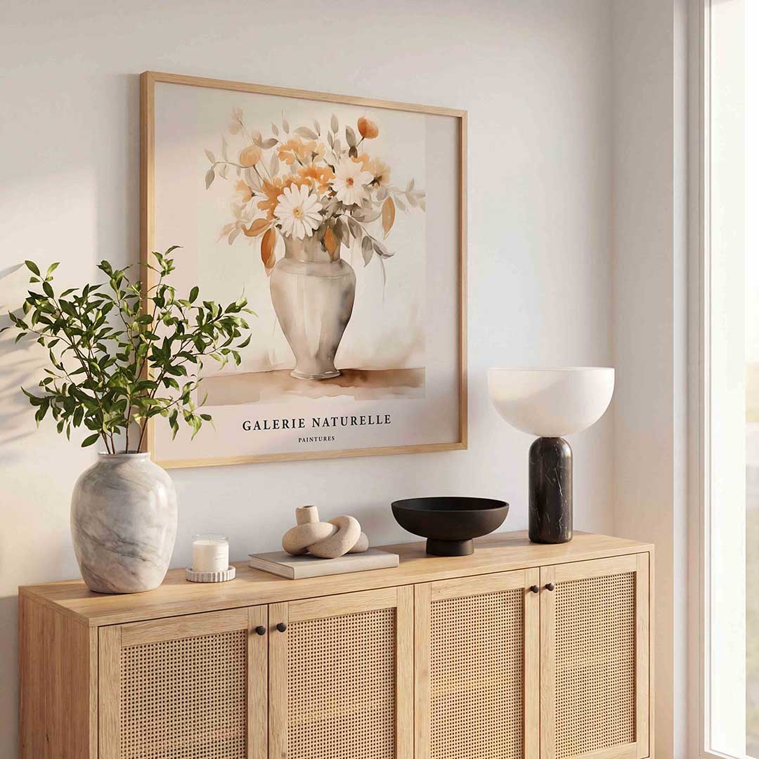 Bloemen in vaas – kleurrijke poster in vierkant formaat