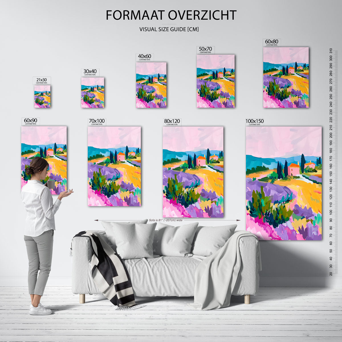 Landschap met lavendel – staande muurposter met kleurrijke illustratie