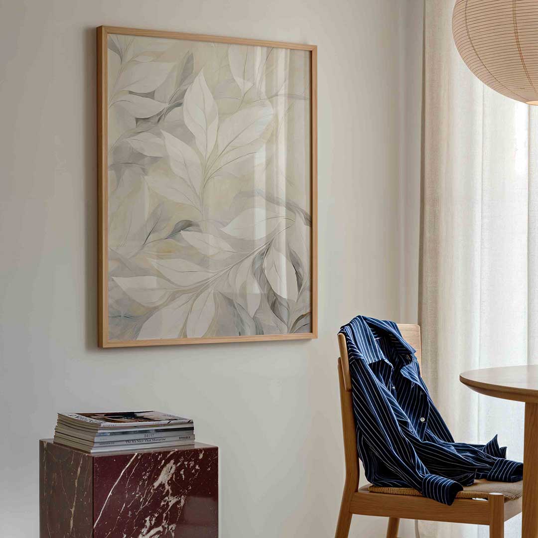Bladeren in zachte tinten – bloemen poster in staand formaat
