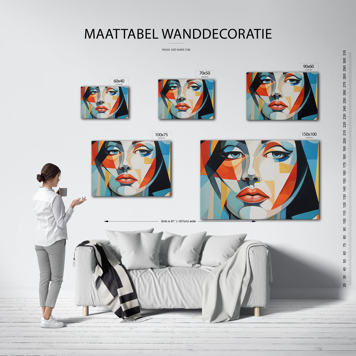 Geometrisch portret – moderne liggende wanddecoratie