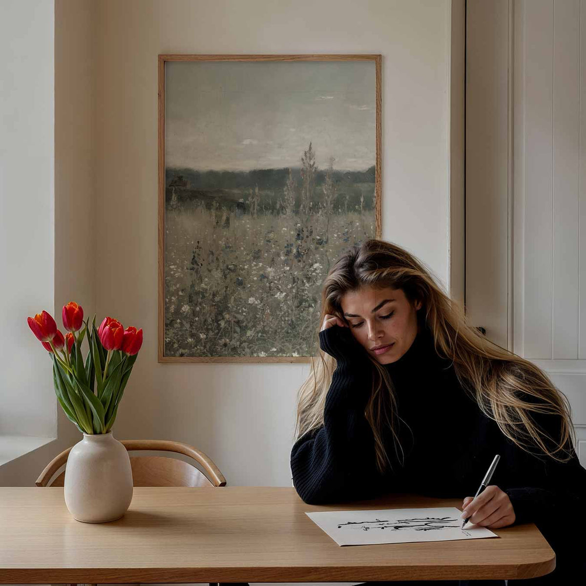 Droomachtige Bloemweide – staande muurposter met vintage uitstraling