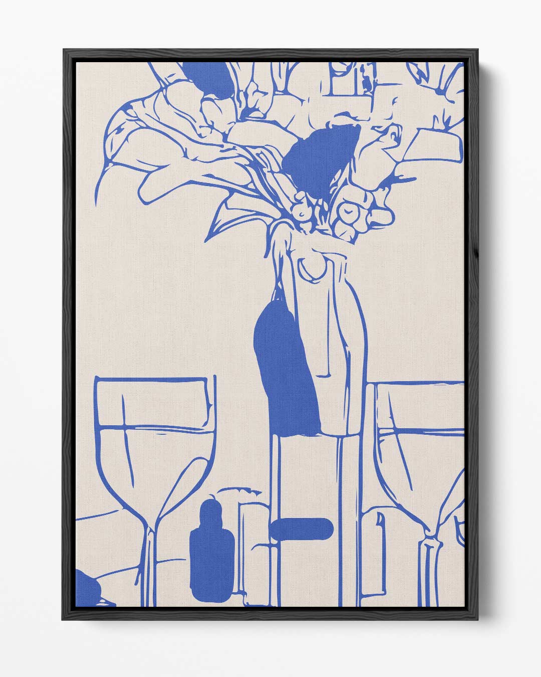 Moderne Tafelsetting in Blauwe Lijntekening – portret kunstwerk als wanddecoratie