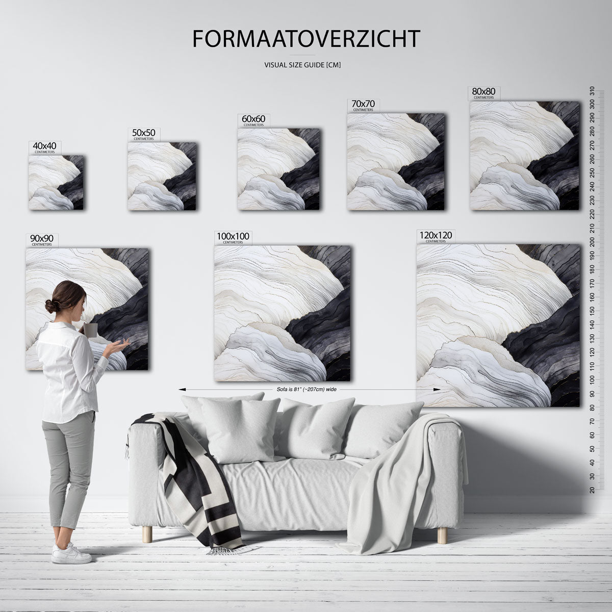 Golvende lijnen – vierkante muurposter met zachte abstracte vormen